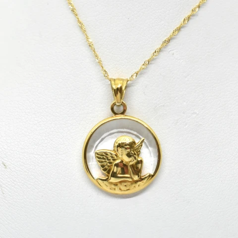 Cadena y medalla en Oro 18Kilates con Cristal Angel Cadena y medalla en Oro 18Kilates con Cristal Angel